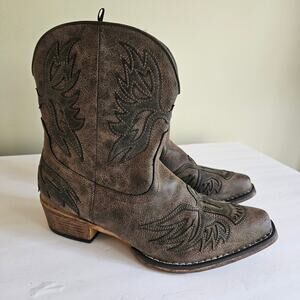 Roper Women's Amelia Eagle Overlay Cowboy Boots Size 8.5 Brown Western USA